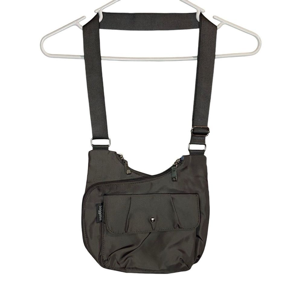 Baggallini Gray‎ Nylon Crossbody Zip Travel Purse Woman Cross Over Lightweight